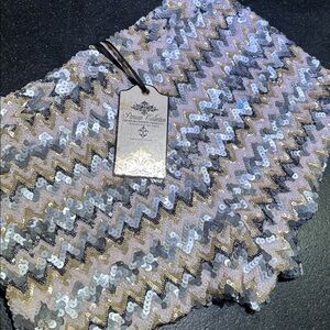 NWT Sexy Sequin Zigzag Metallic Dance Clubbing Disco Zip Shorts Stretch M-L 12